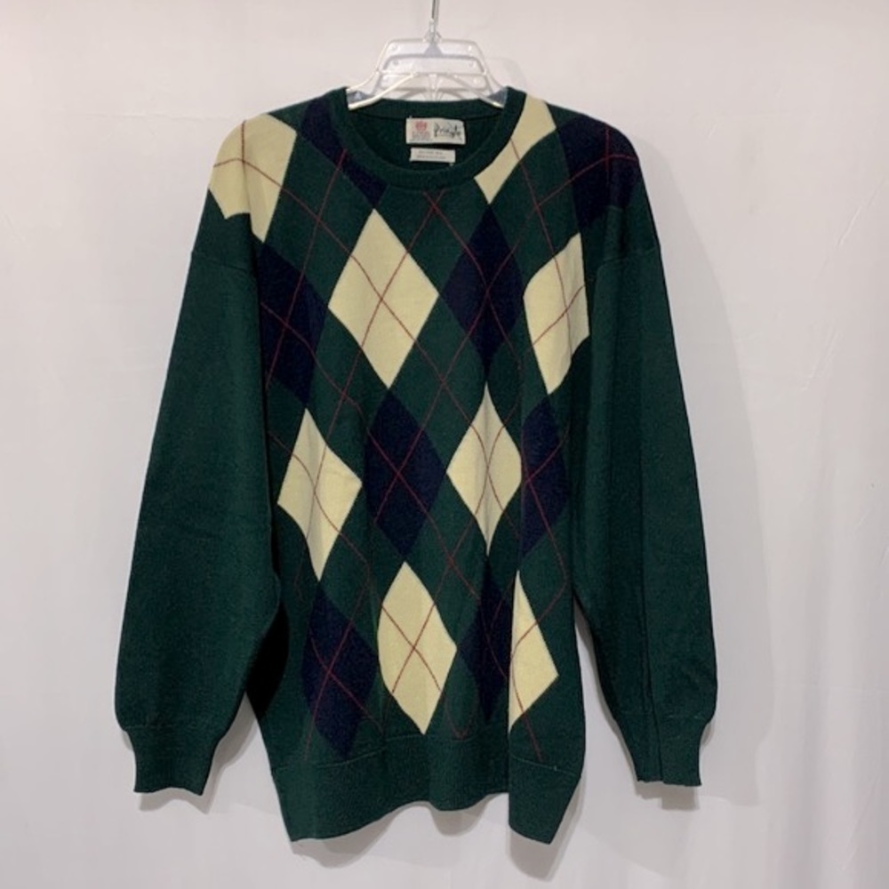 PRINGLE of SCOTLAND argyle pure wool sweater crewneck longsleeves men’s Large